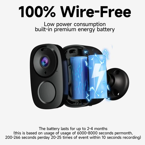 Imagen 2 del producto Cámaras de seguridad inalámbricas para exteriores, cámara WiFi con batería 2K, foco de sirena de movimiento AI, visión nocturna en color, resistente al agua IP66