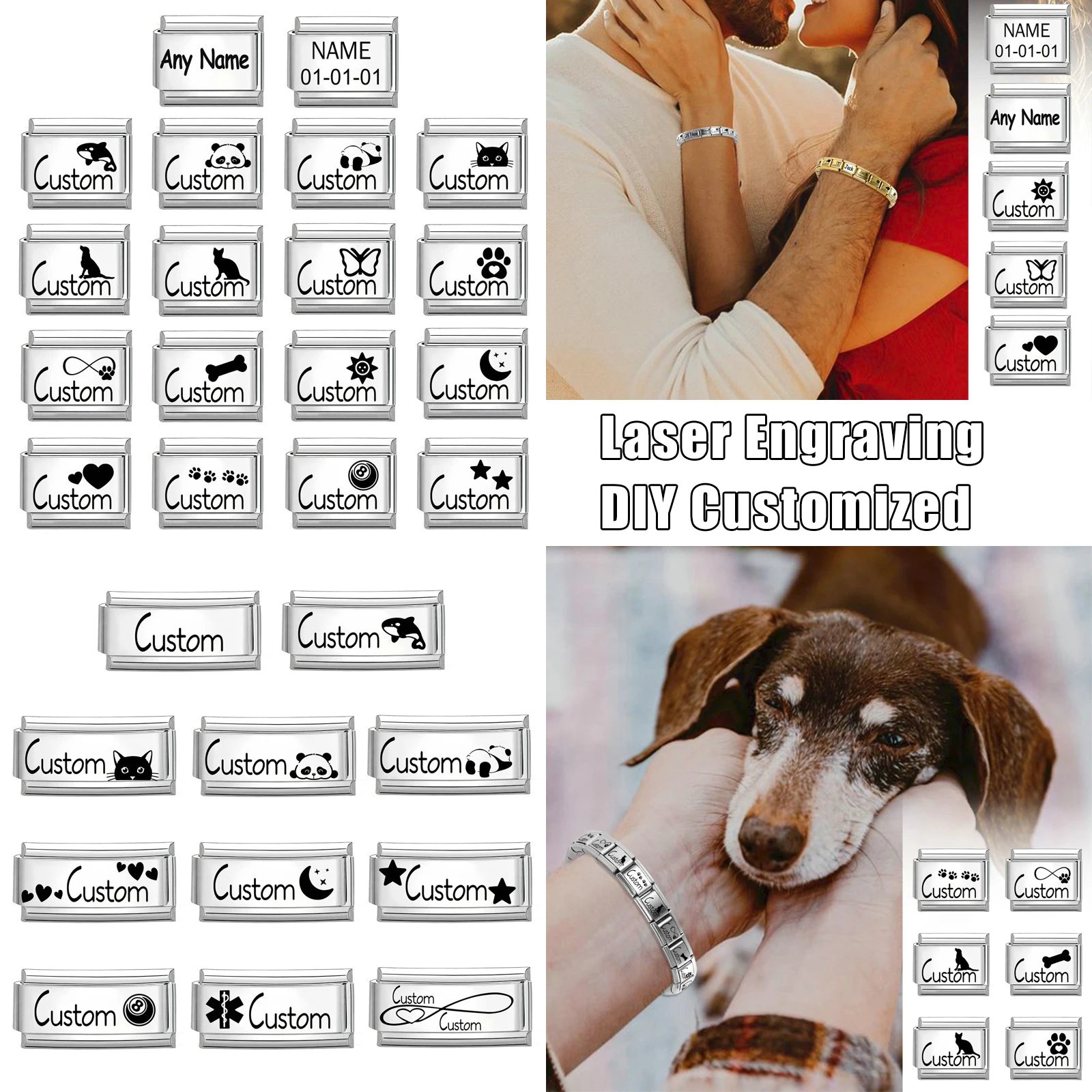 Youvelst-وصلات سحر إيطالية شخصية ، اسم مخصص الصنع ، تاريخ عيد ميلاد ، فولاذ مقاوم للصدأ ، صناعة المجوهرات ، سوار مناسب 9