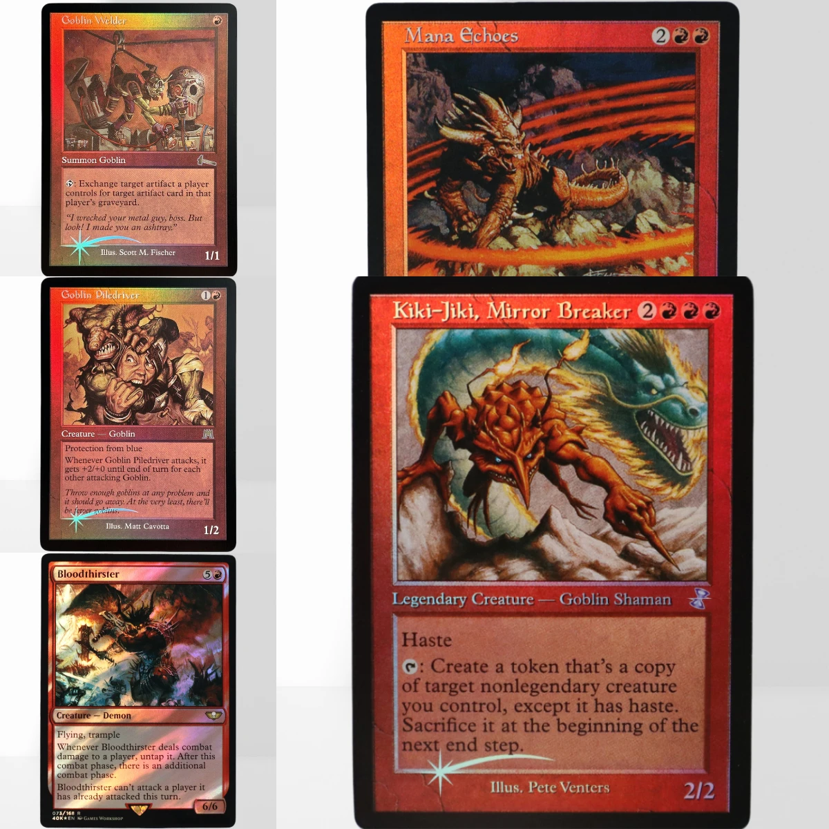 Tarjetas TCG de lámina roja TOP para Magic Proxy: Mana Echoes, Goblin Welder, Goblin Piledriver, Flare of Duplication, Goblin Lackey