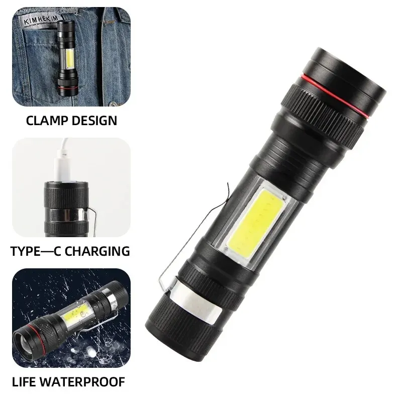 USB Charging Mini LED Flashlight High-power Torch Working Light and Magnet Camping Light 3-light Mode Outdoor Lighting