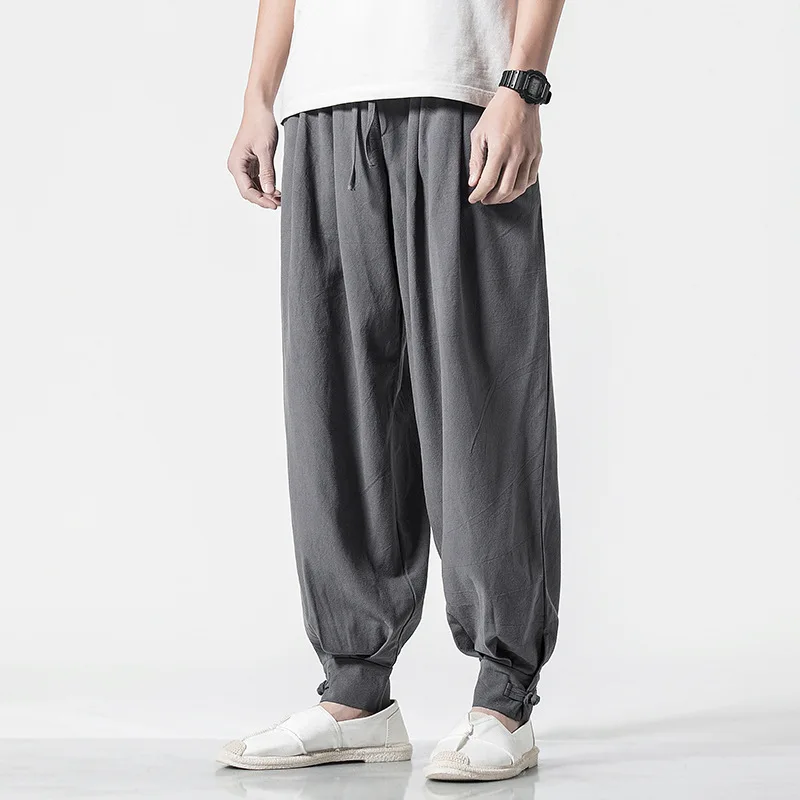 Men's Loose-fit Cotton Linen Monk Pants Spring/summer Long Pants Elastic Waistband Kung Fu Summer Monk Pants - Image 2