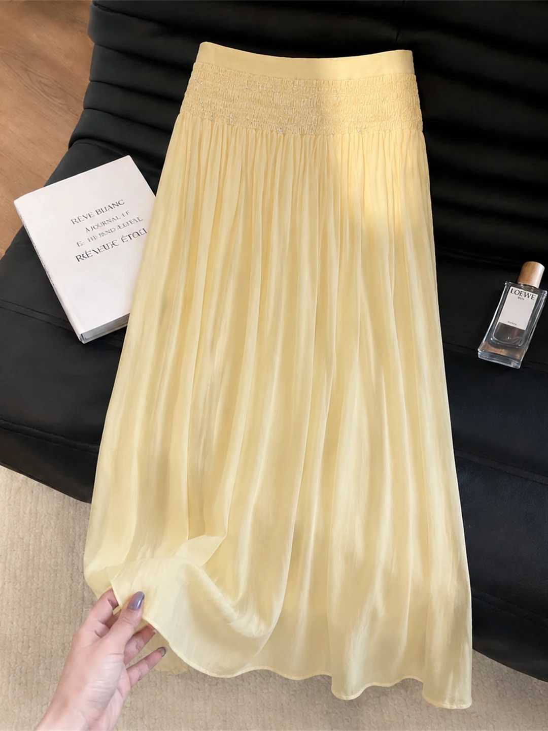 

Elegant A-Line Midi Skirt High Waist Pleated Korean Style Commute Friendly Summer 2026 Women's Fashion Casual Skirts