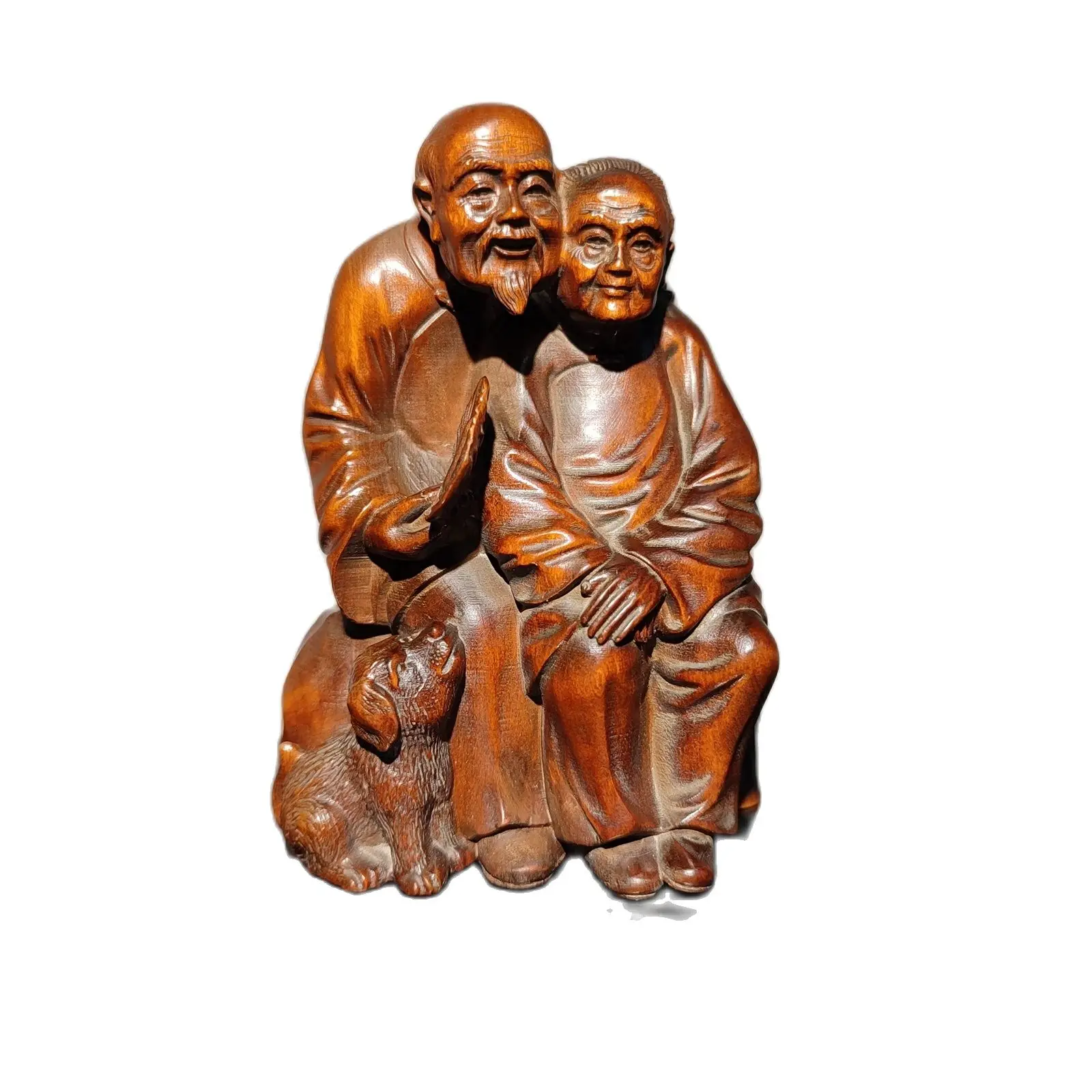 vintage Boxwood chinese antique wooden carving old men women statue wood home sculpture statue desk Study souvenir