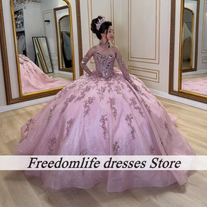 

Нежные светло-бузковые платья Quinceanera с аппликацией из бисера для женщин, 2025, все платья по индивидуальному заказу, милый корсет, Vestidos De 15 Años