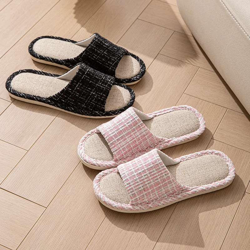 شبشب كتان للفصول الأربعة للنساء للاستخدام الداخلي والمنزل غير قابل للانزلاق ونعل ناعم صامت ماص للعرق ومزيل العرق للمنزل #4