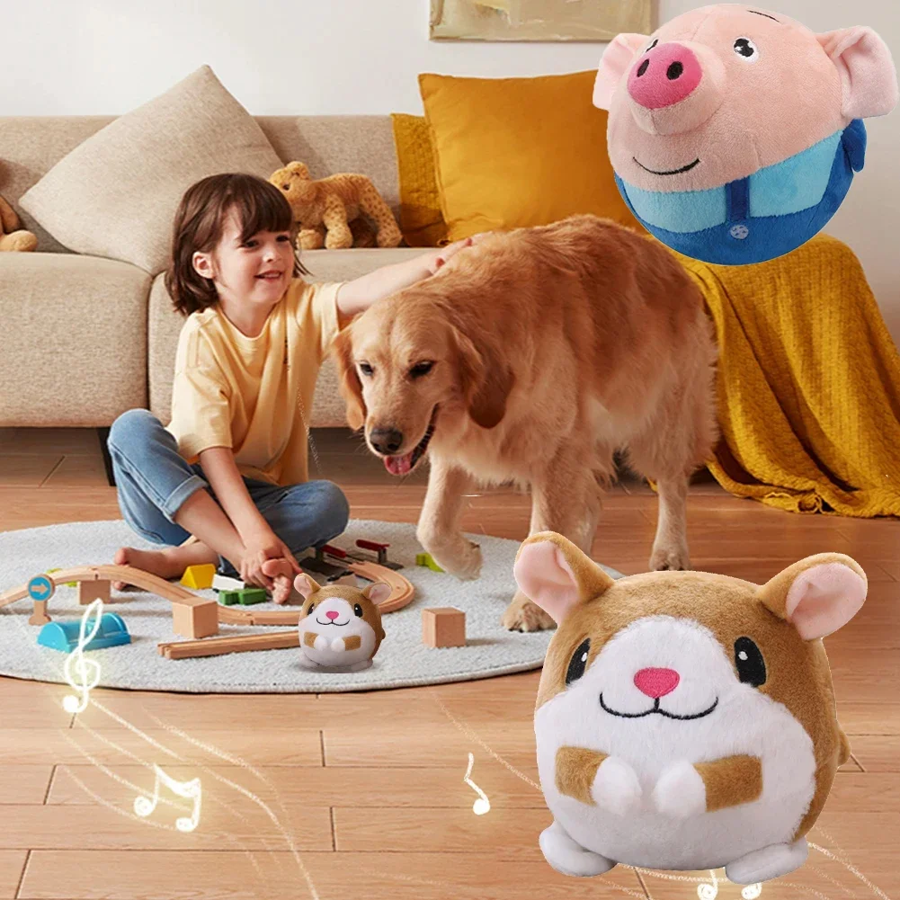 

Plush Automatic Bouncing Toys Bite Resistant Musical Vibrating Bouncing Ball Talking Self Moving Dog Playing Indoors