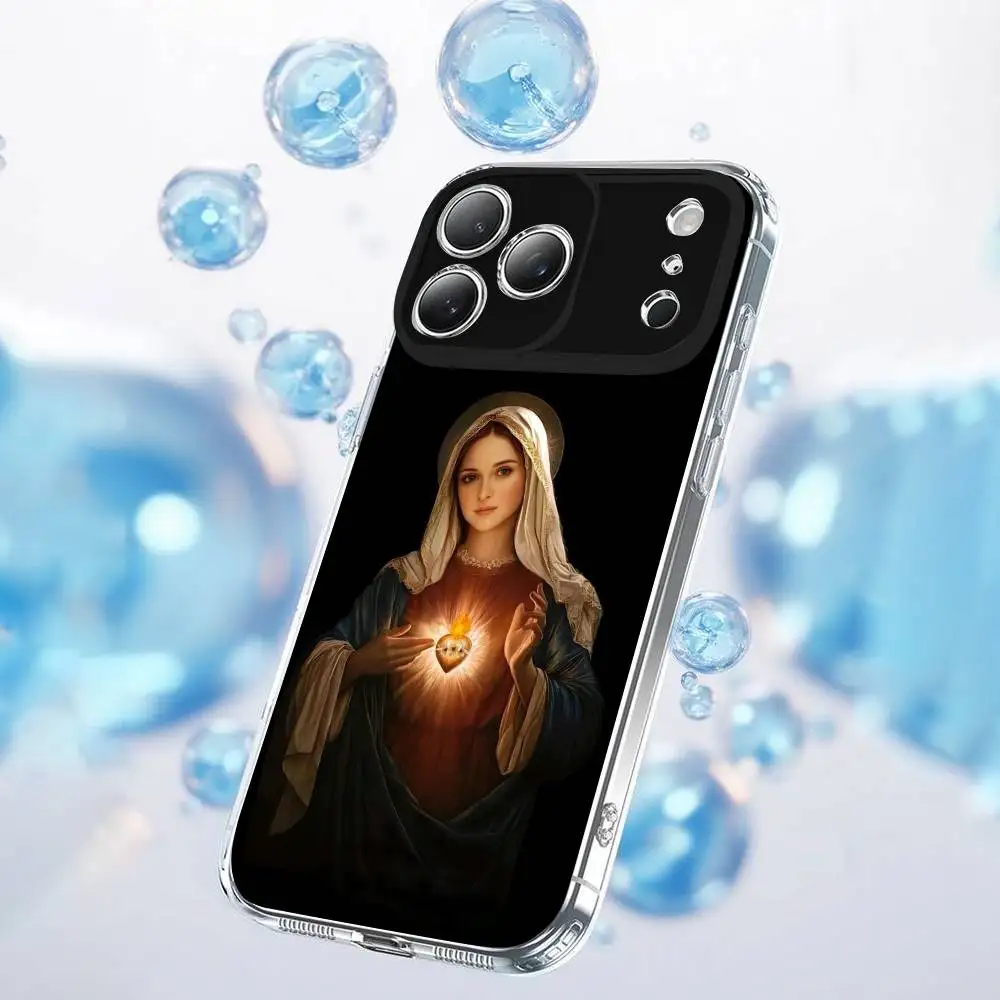 聖母マリアとイエス・キリストのスマホケース iPhone 17、16、15、14、13、12、11 Plus、Pro、Max、Plus、E、SE4、Air、Mini用 透明