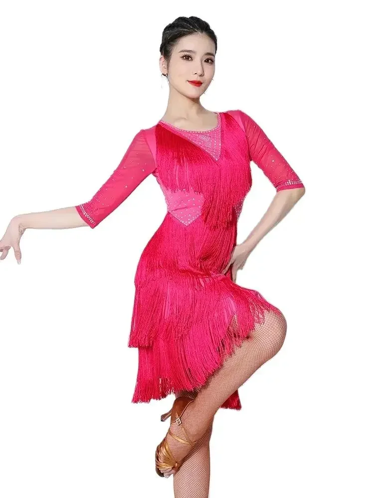 Latin dance dress performance dress for women 2023 new rumba competition dress adult group performance dress tassel dress