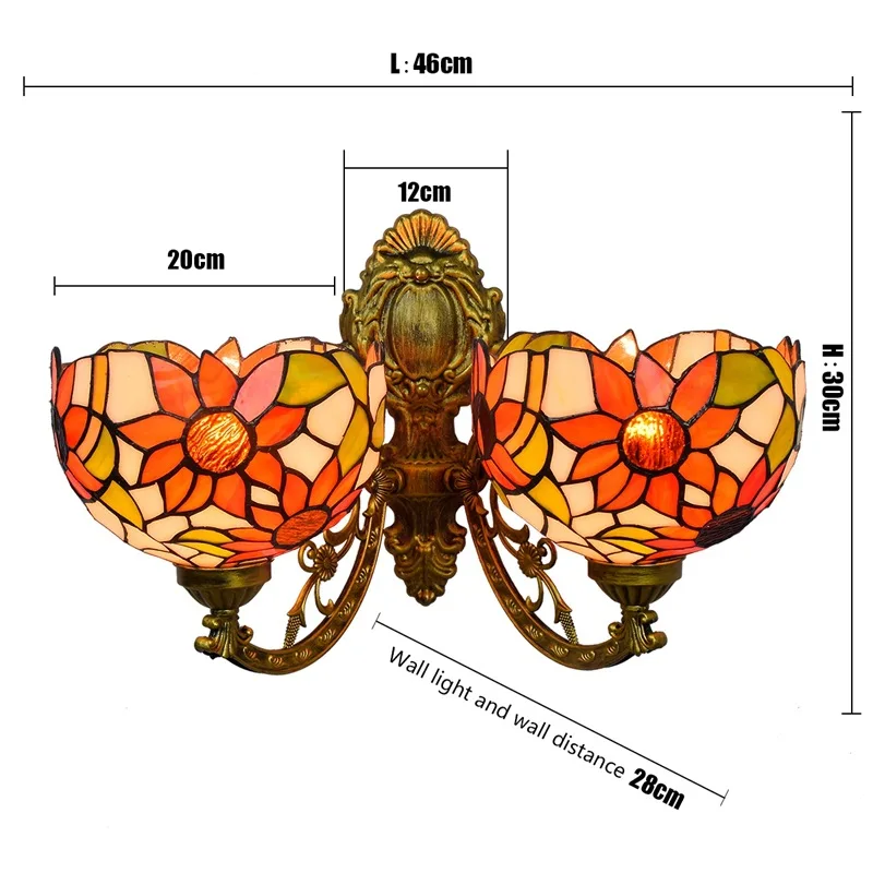 Tiffany Style Wall Lamp Vintage Pastoral Stained Glass Light Luxury Double Head Wall Light for Kitchen Dining Room Living Room