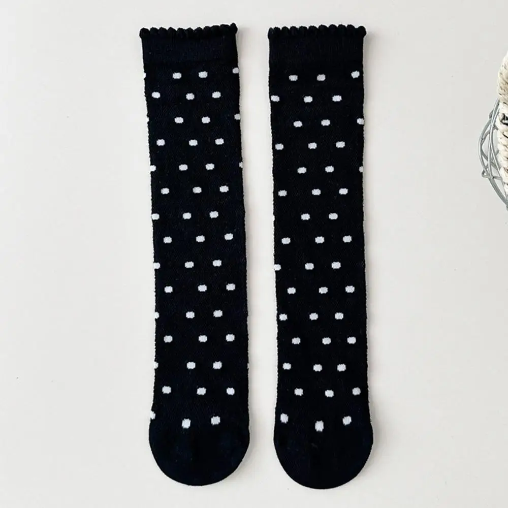 Korean Bowknot Girls Knee High Socks Thin Polka Dot School Uniform Socks Lace Princess Calf Socks for Kids