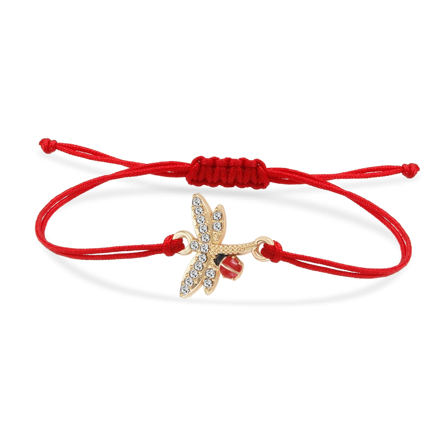 Pulsera con dije de libélula de diamantes de imitación de aleación de Zinc con insecto y mariquita para mujer, nueva moda, cadena roja de Animal, regalo de joyería ajustable