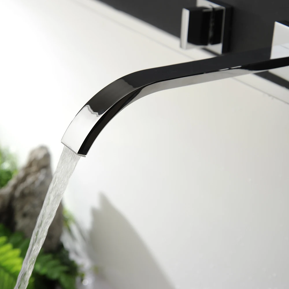 Waterfall Widespread Contemporary Bathroom Sink Sanitary Wall Mount Faucet Mixer Tap (Chrome Finish) LT-317