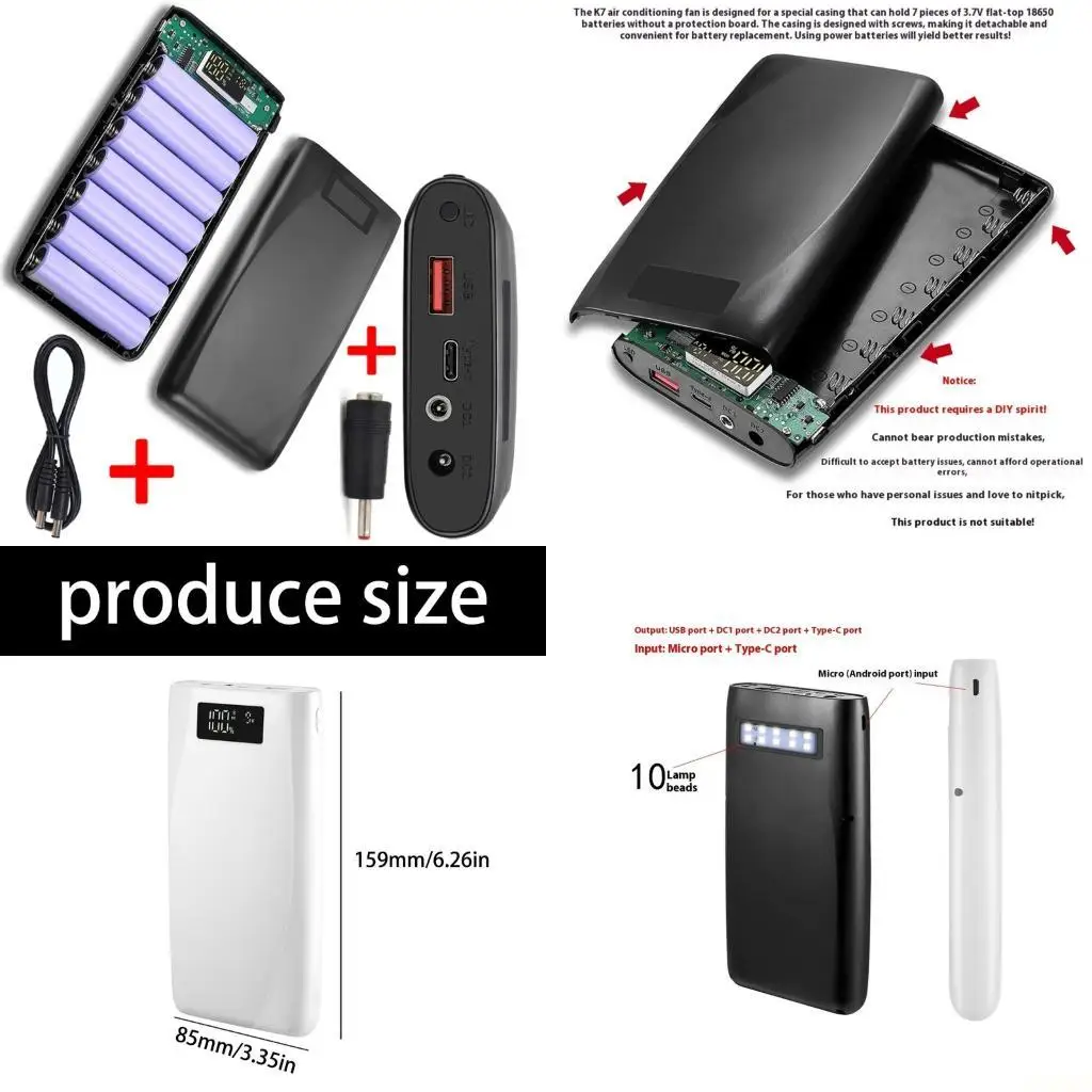 B03F Easy Installation 18650 Battery Box With Adjustable DC5.5x2.1mm/USB/Type C Port Output For Camping Gear Electronics