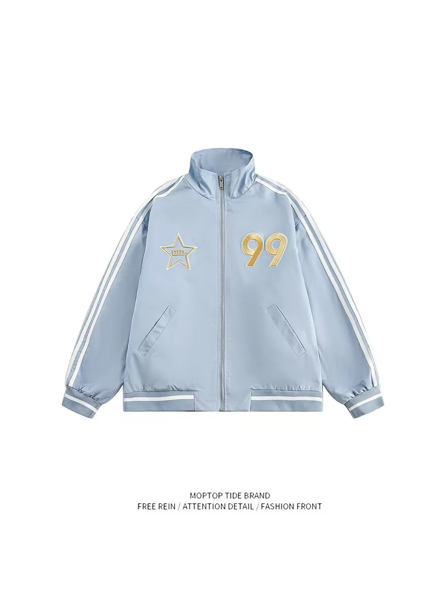 

American Sle Baseball Jaet Women's Spring Autumn Loose Fit Embroidered Stand Collar Coat Youth Faion Polyester Fiber