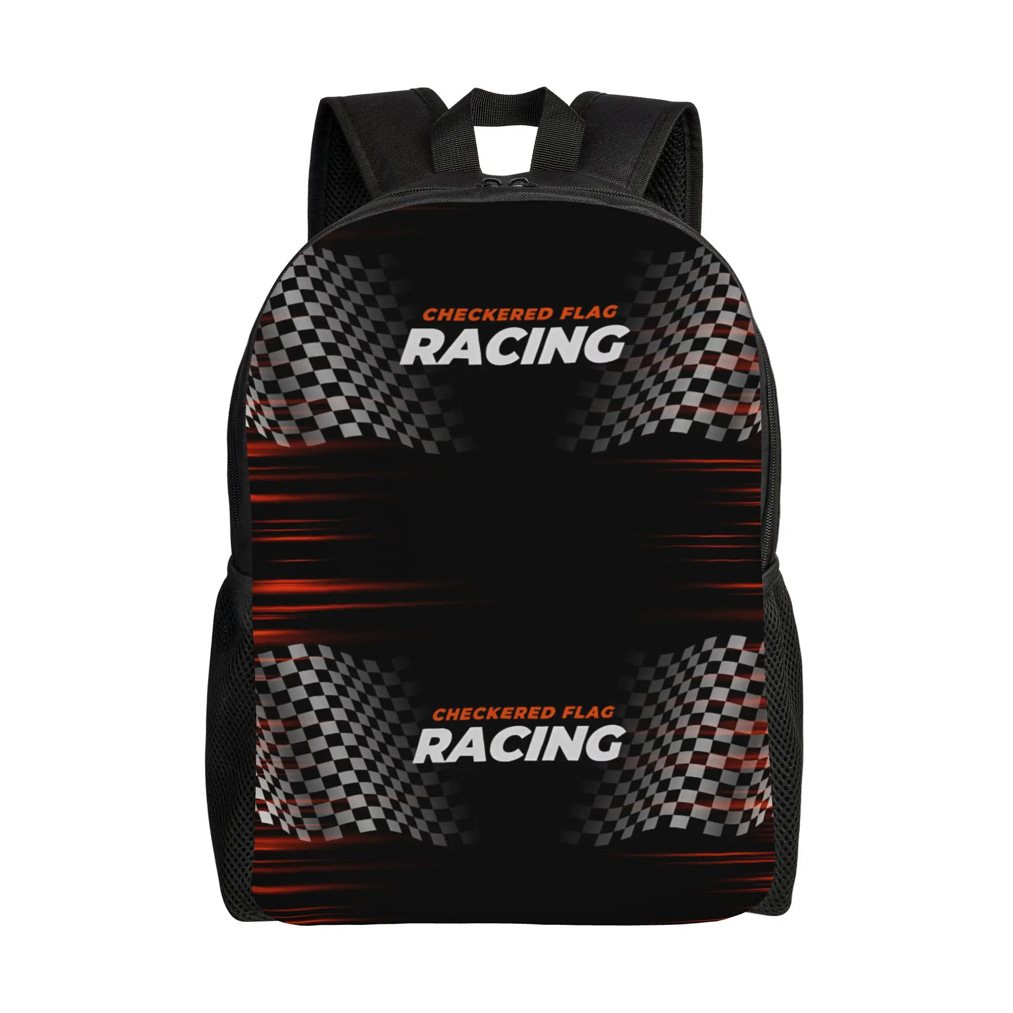 Custom Racing Speed Rally Race Checkered  Motor Backpacks for Women Men College Students Bookbag Fits 15 Inch Laptop  Bags