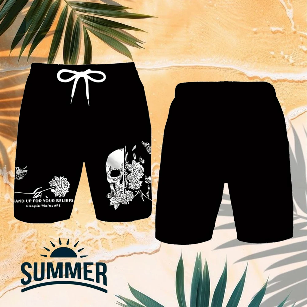 

Street Fashion Skull Beach Shorts Trend Hip Hop y2k Loose Casual Men's Shorts Summer Cool Breathable Quick Dry Drawstring Pants
