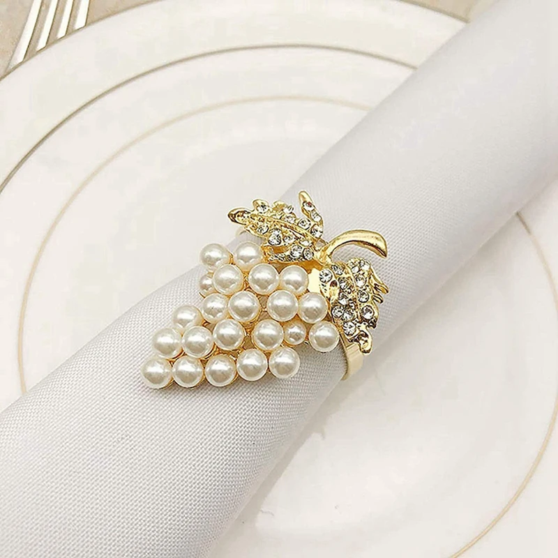 36 Pcs Pearl Napkin Rings Gold Grape Shape Napkin Buckle Holder Napkin Holders Wedding Party Table Decor Napkin Buckles