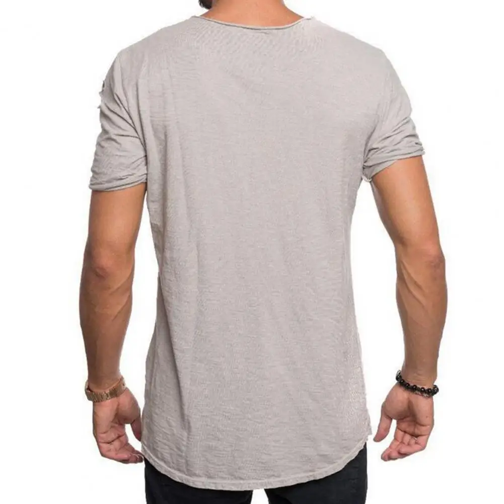 Thin Hip Hop Men T-shirt Sport Solid Color Irregular Holes Fitness T Shirt Men Summer Top T-shirt Male Clothes