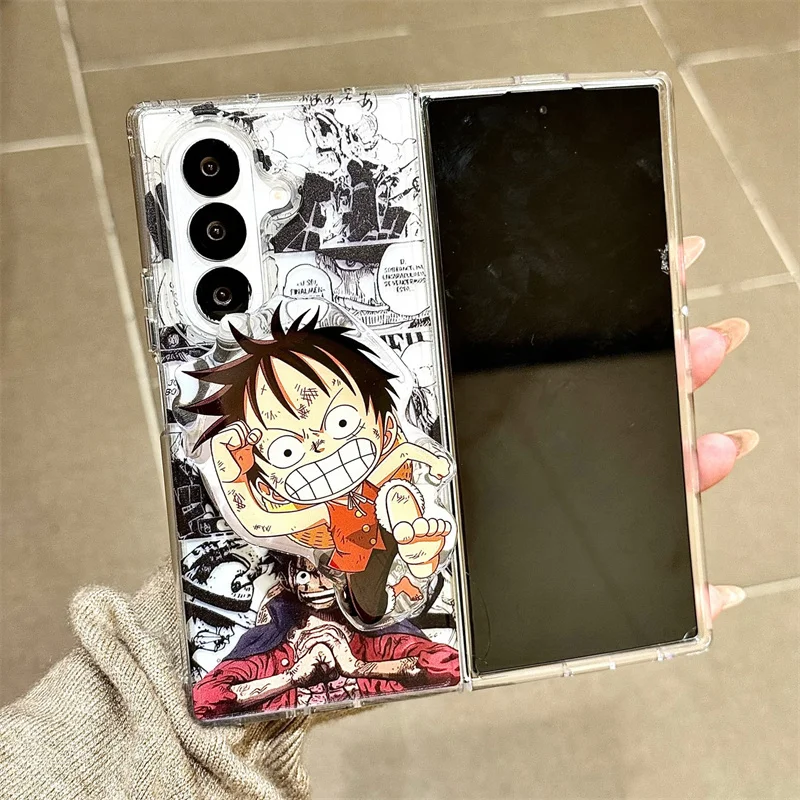 

3D Anime Cute O-One P-Piece Luffy Zoro Fold Magsafe Wireless Charge Case For Samsung ZFold 3 4 5 6 7 cartoon Magnetic Holder