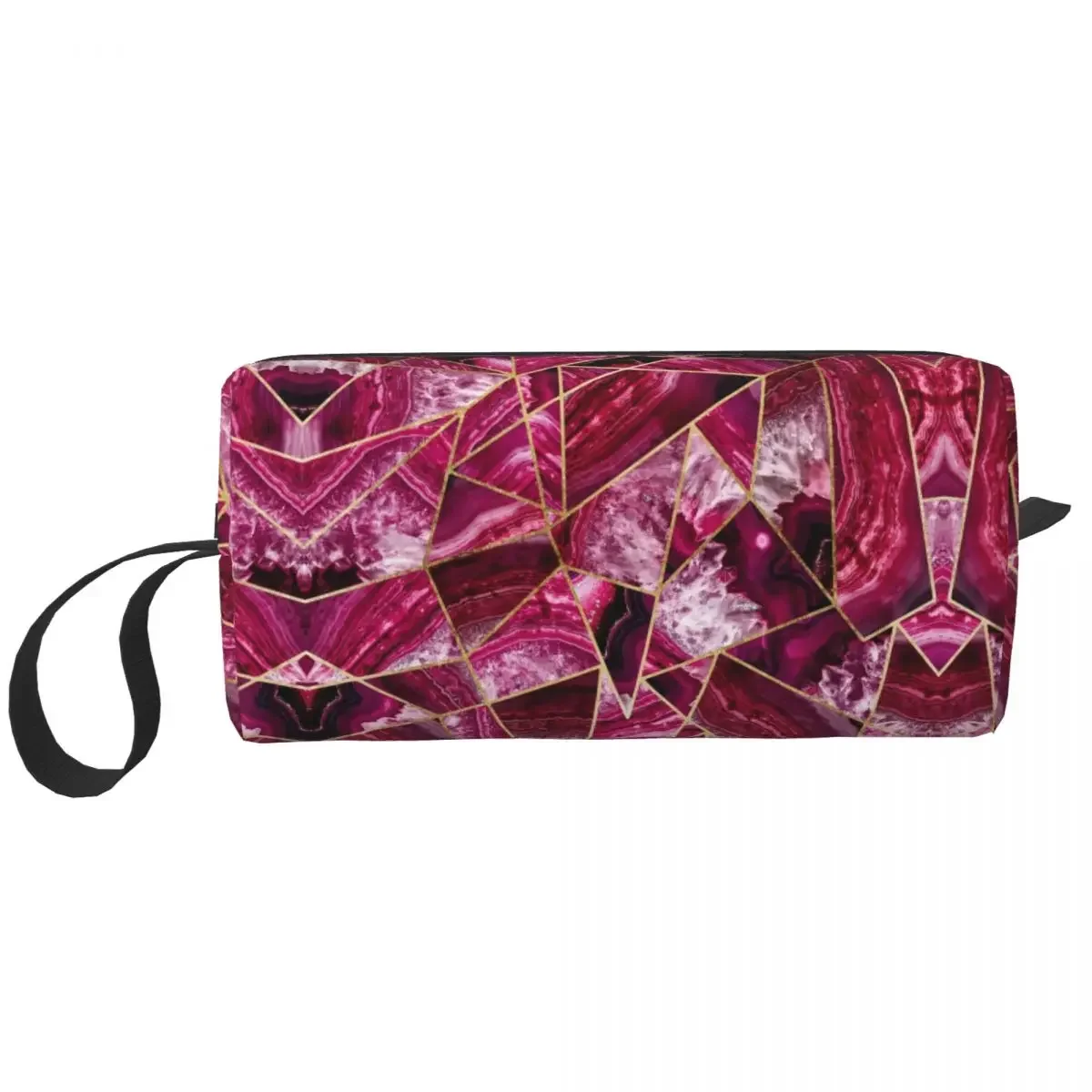 Pink Fuchsia White Agate Gold Geometric Triangles Cosmetic Bag Women Big Capacity Makeup Case Beauty Storage Toiletry Bags