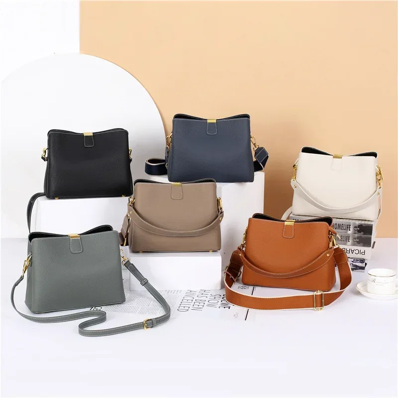 PU Leather Women Shoulder Bag Vintage Messenger Crossbody Bag Female Bucket Totes Bag Fashion Casual Cowhide Lady Handbag