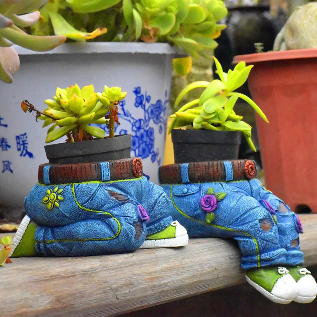Creative Jeans Sculpture Resin Bonsai Holder Succulent Pot Outdoor Decor