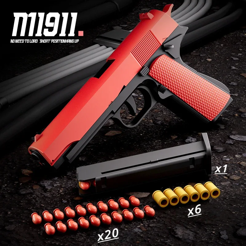 Pistolet zabawkowy M1911, pistolet na miękkie naboje z wyrzutem łusek, ręczny blaster, airsoft, pistolet pneumatyczny dla dzieci i dorosłych, do gier strzeleckich.