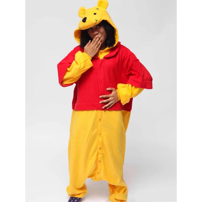 Cartoon Disney Winnie the Pooh pajamas cute one-piece loungewear Halloween costume men/women plush thickened warm pajamas women