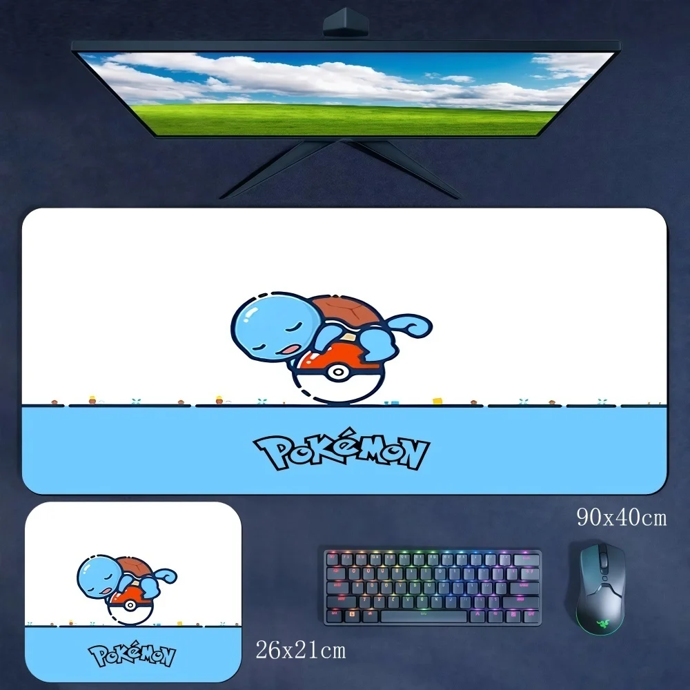 Multi-size Cartoon Anime Cute Pokémon Squirtle Large Size Rubber Non-slip Mouse Pad Boy Gaming Keyboard Pad Computer Accessories