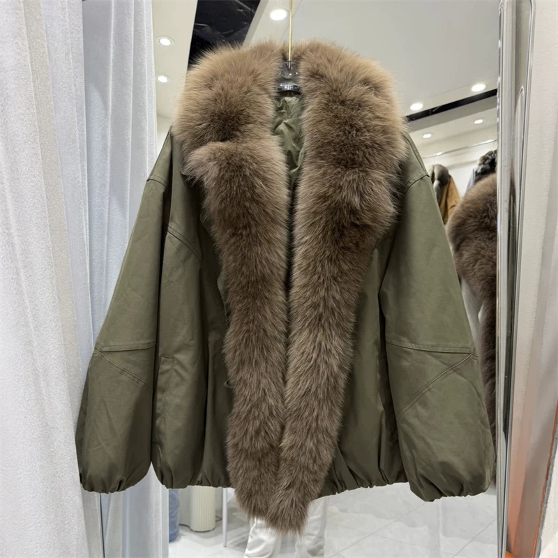 2026 High-Quality Winter New Fashionable Loose Thick Warm White Duck Down Parka with Fox Fur Collar Short Down Jacket for Women