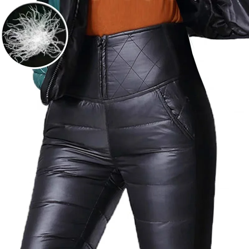 Casual Slim Puffy Thicken Women Pantalones Warm Cotton Down Winter Thick Pencil Pants Oversize High Waist Snow Wear SpodnieWJ828