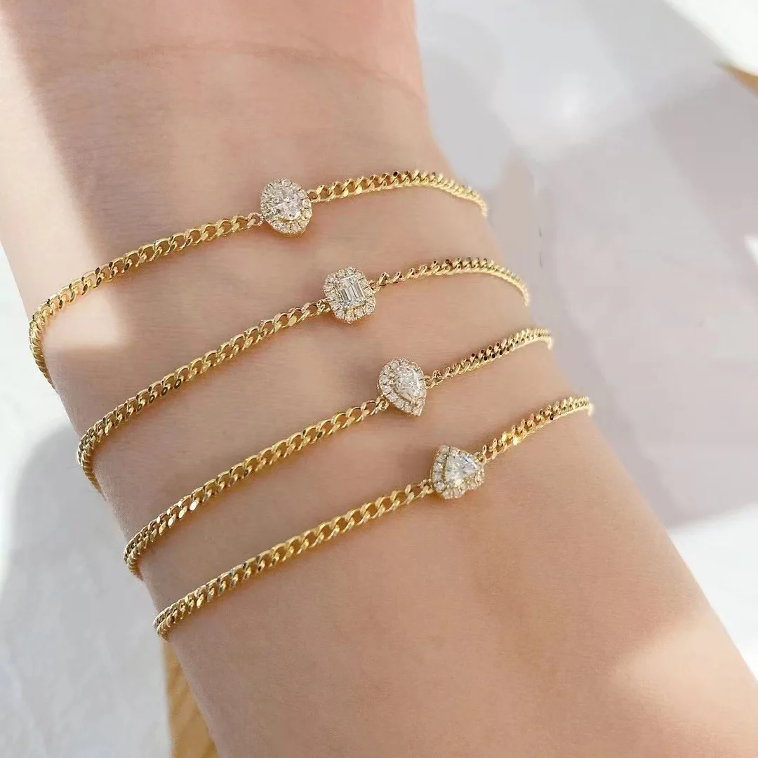 

Модный стильный браслет с инкрустацией бриллиантами и каплями воды для женщин, высококачественный круглый кубинский браслет-цепочка в форме сердца, банкетные украшения