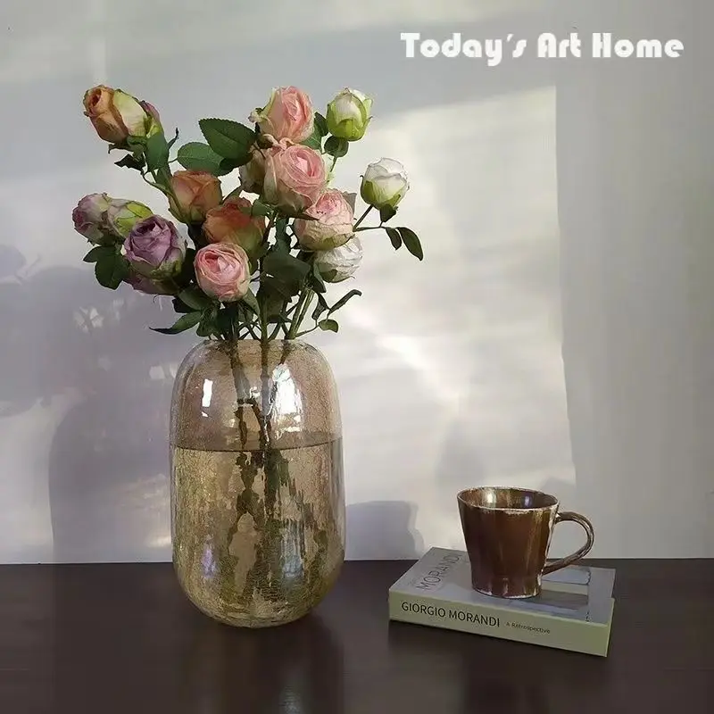 Luxury Glass Flower Vase Lucid Ice Flower Hydroponic Plant Vases Household Living Room Table Inserted Flower Home Decoration