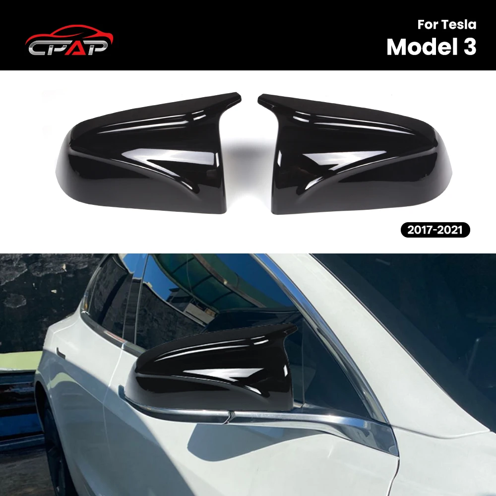 

Car Rearview Mirror Cover for Tesla Model 3 M Style 2017-2021 Auto Exterior Side Door Rear View Mirror Caps Glossy Black
