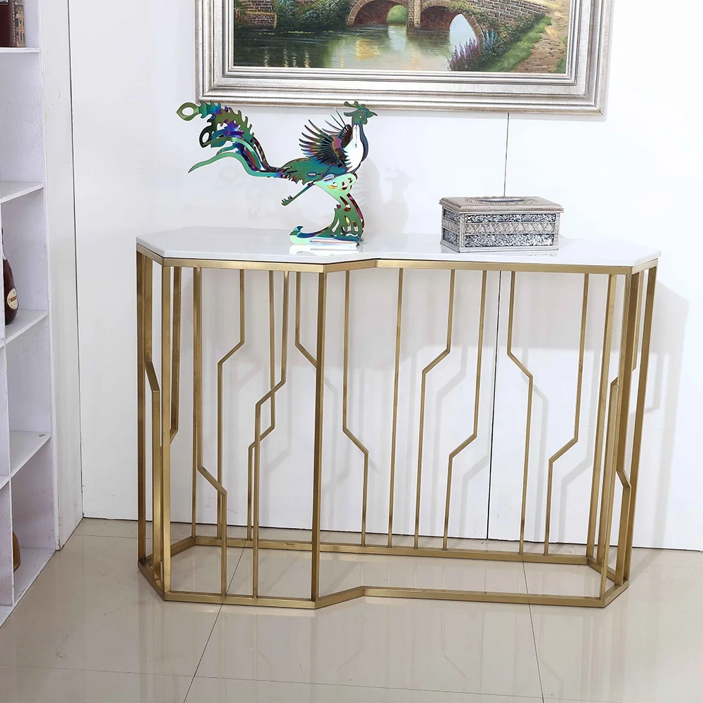 

Modern Light Luxury Stainless Steel Marble Console Table Living Room
