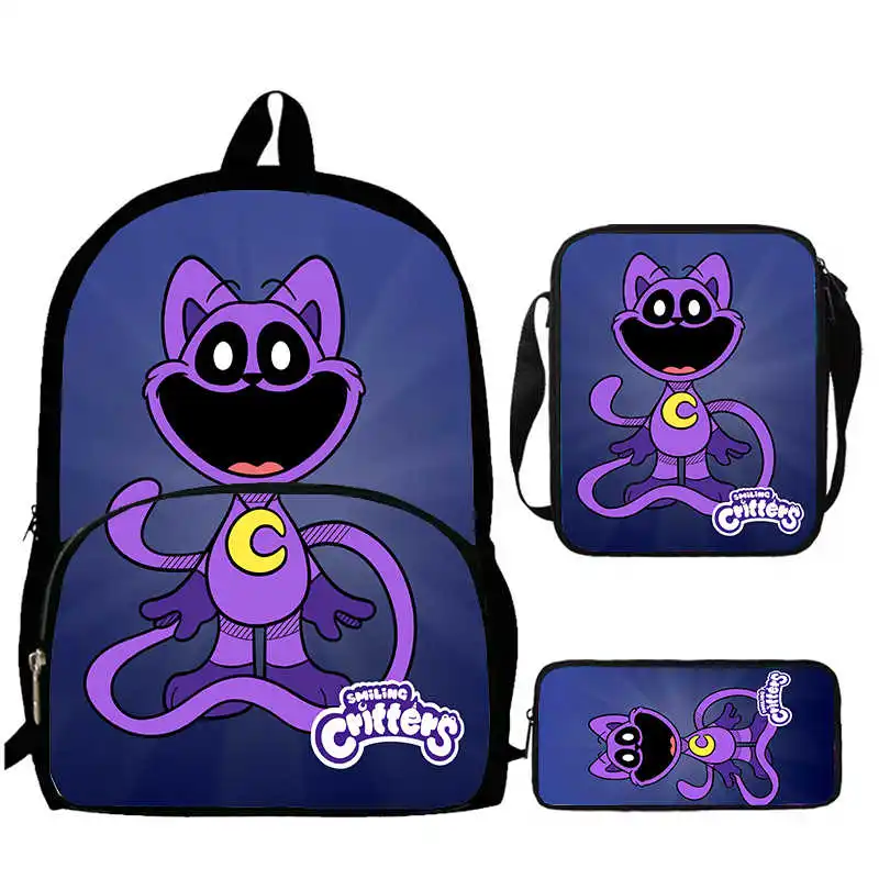 Conjunto de 3 piezas, mochila escolar con dibujo animado de Critters, bolso de hombro, estuche para lápices, para niños y niñas