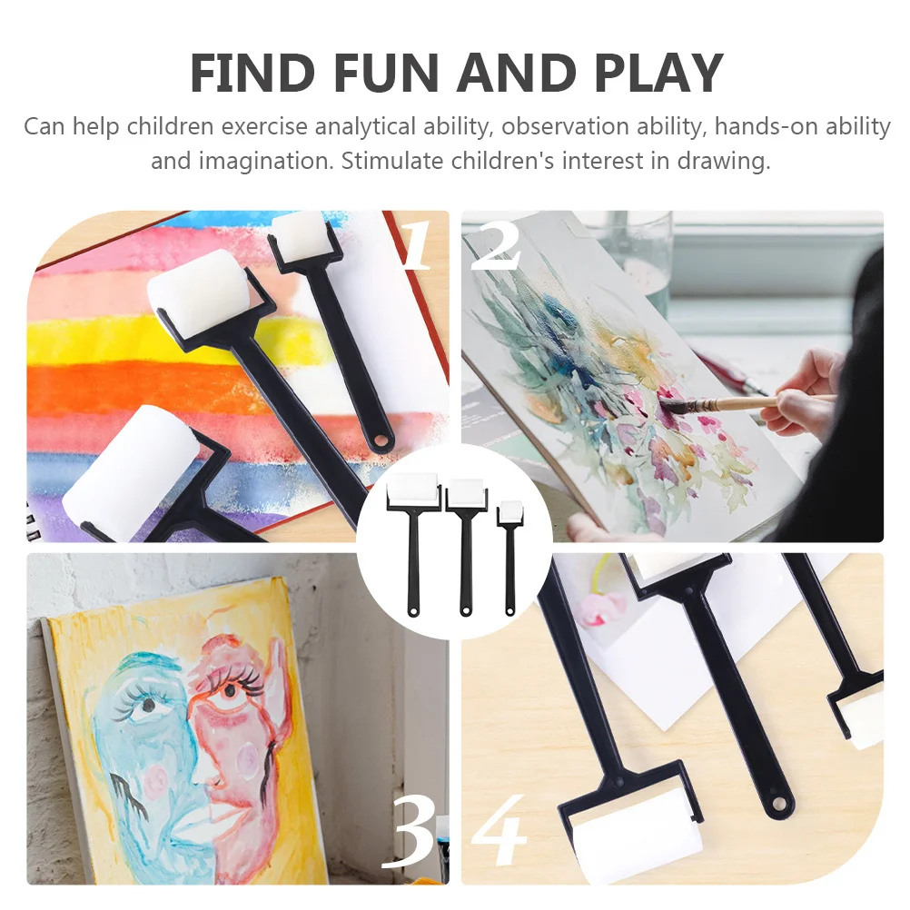 

3Sets Children Painting Sponge Roller Brush Premium Quality Painting Tools for Kids Creative DIY Drawing Sponge Brush