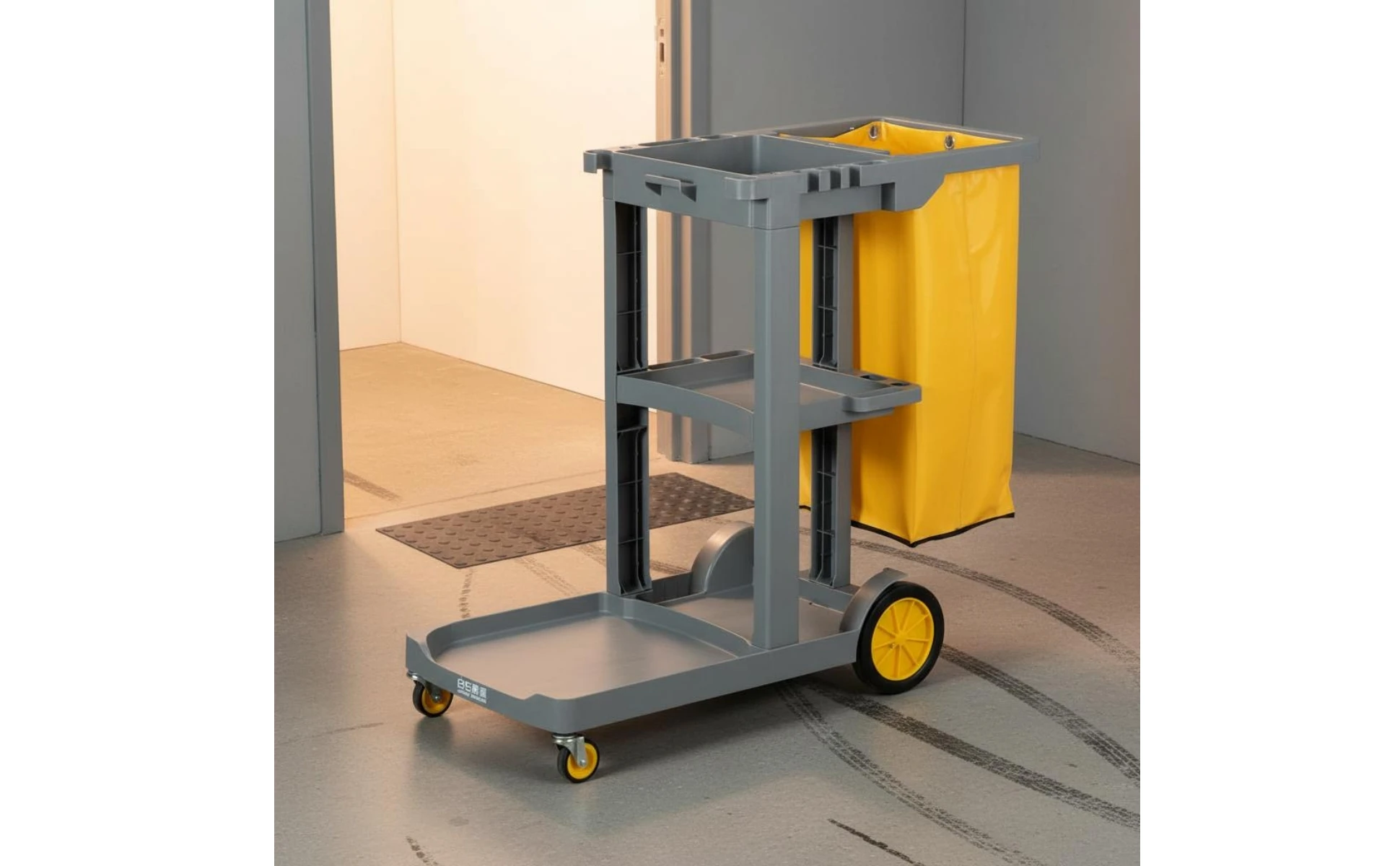 Rolling Cleaning Trolley Textile Storage Bag Cleaning Trolley Household Organizer Raised Shelf Lower Tray