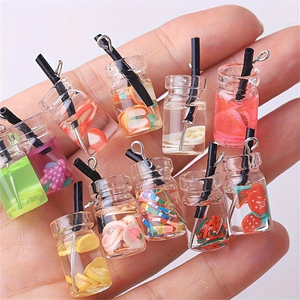 15pcs 22mm Pendant Decoration Imitation Beverage Juice Bottle, Mixed DIY Resin Decoration Tea Cup Pendant Earrings, Etc