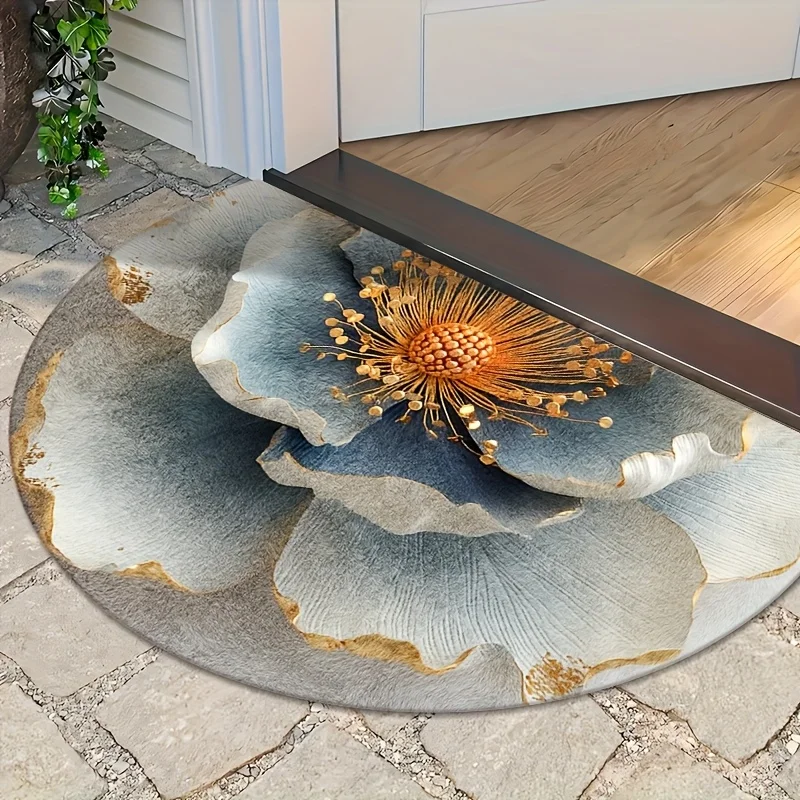 Orange Coarse Woven Texture Earth Tone Semi Circle Doormat For Rustic Entryway Non Slip Welcome Floor Mat Accent