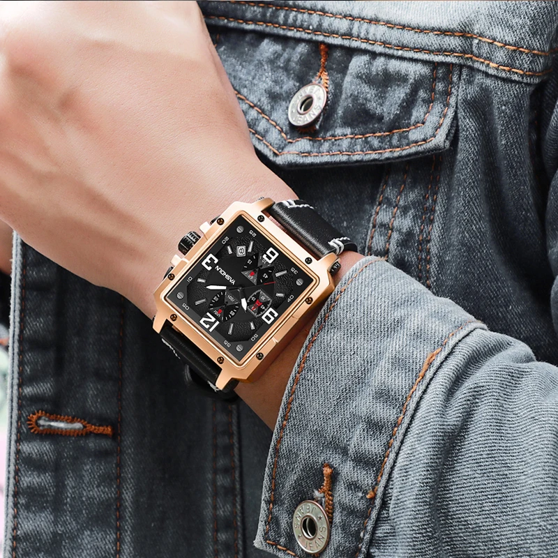 

YASHIDUN мужские часы кварцевые часы кожаный ремешок хронограф спортивные военные наручные часы многофункциональные водонепроницаемые светящиеся часы