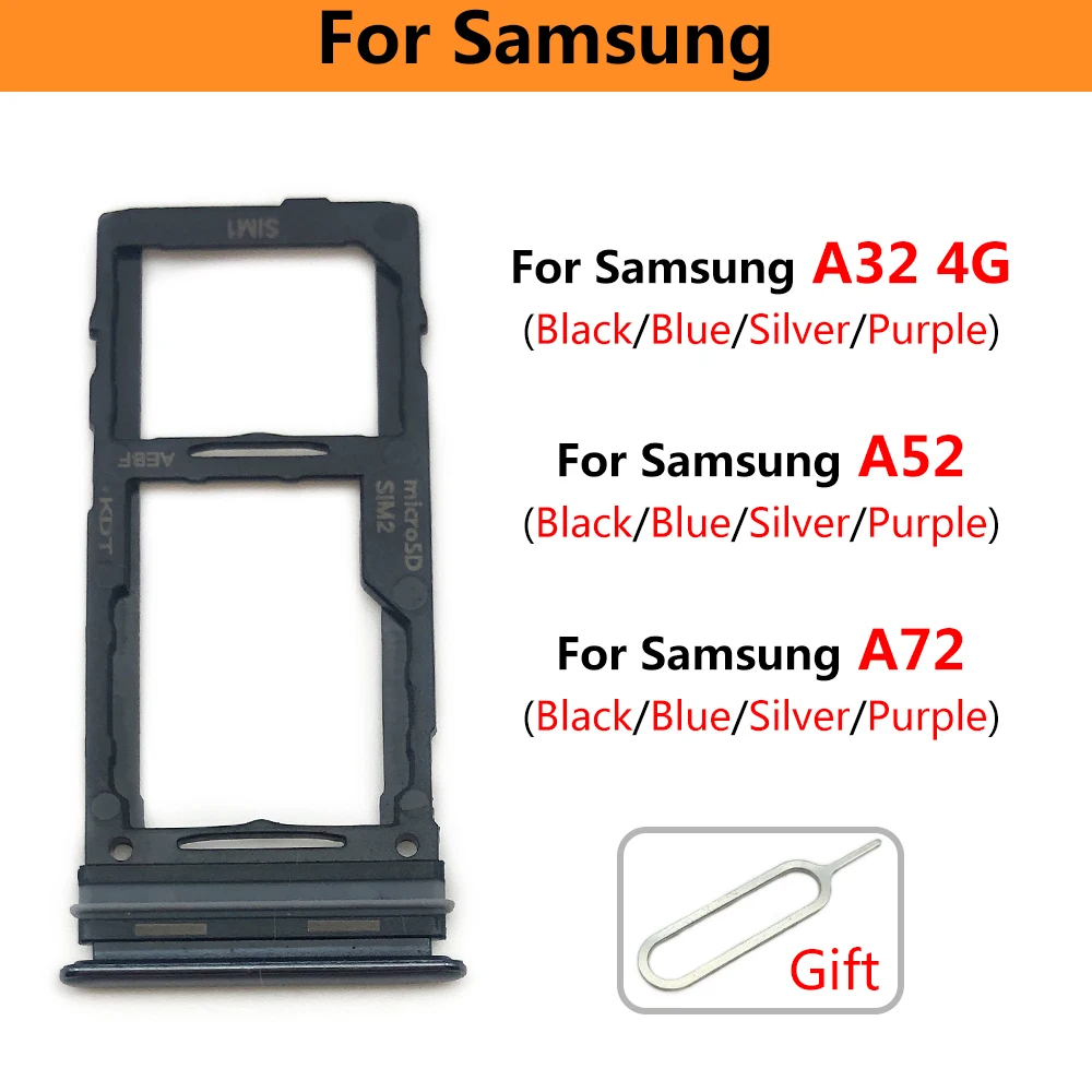 ซิมการ์ดถาดใส่การ์ด SD สำหรับ Samsung A52 A72 A32 Sim ชิปช่องใส่อะแดปเตอร์ลิ้นชัก Part