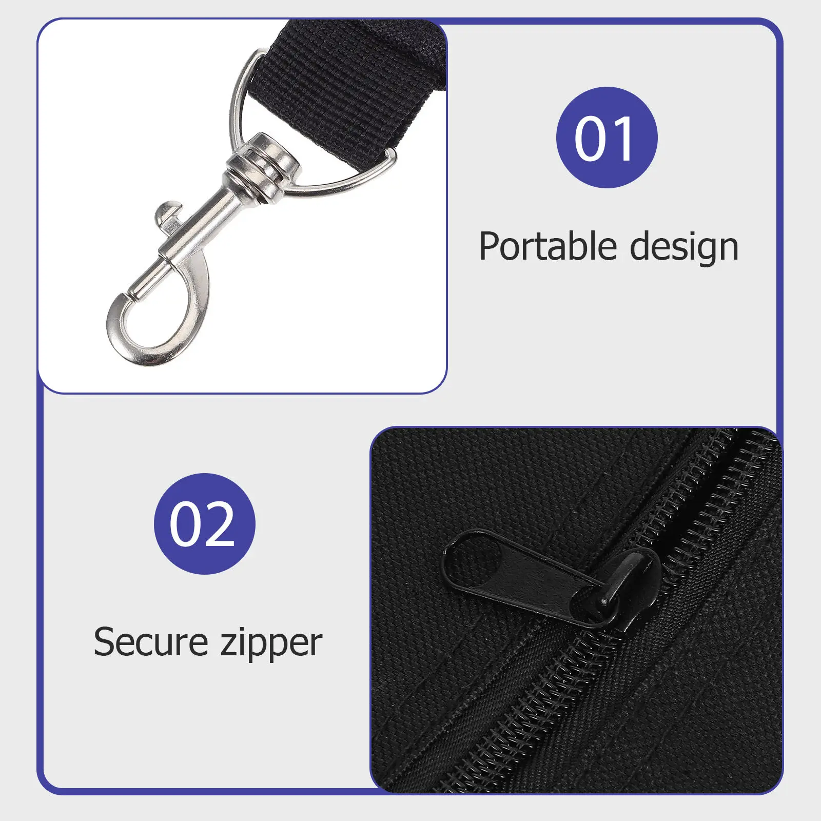 2Pcs Golf Tee Pouch Nylon Wear Resistant Zipper Closure Rotating Claw Clip Golf Bag Organizer Portable Tee Bag
