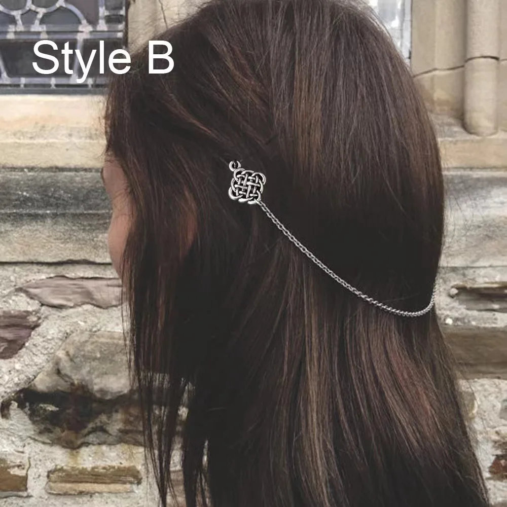 Nordic Mythology Hairpins Nordic Rune Long Chain Headpiece Simple Knot Irish Knot Amulet Hairstyle Tool Hair Pins