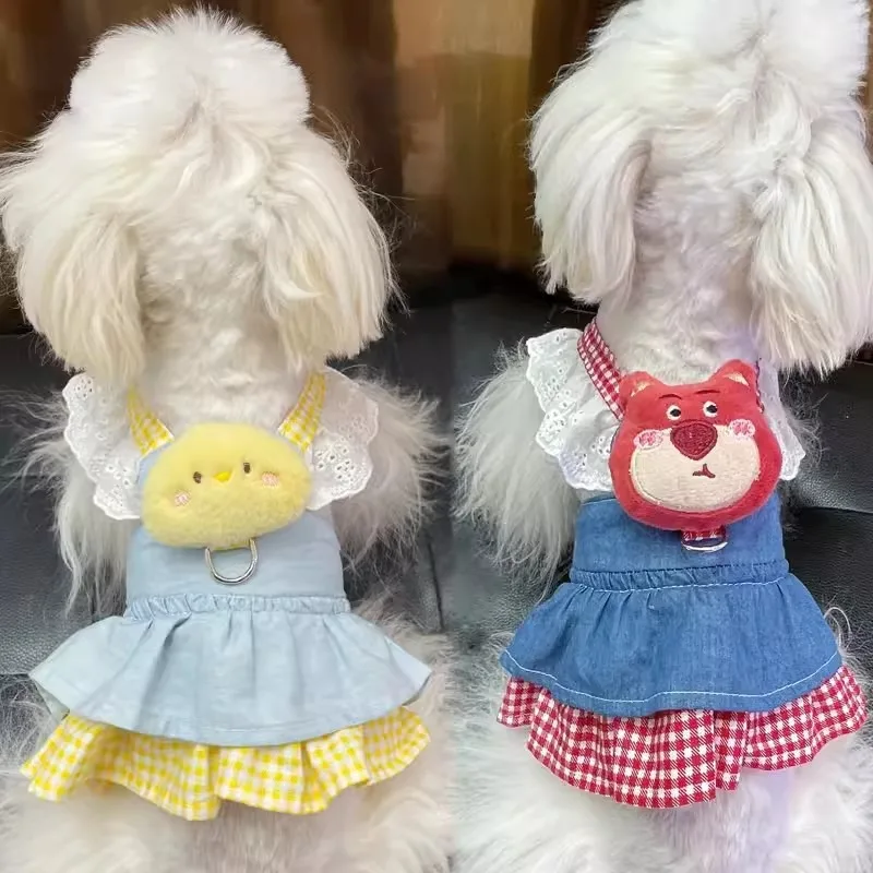 Pet Dog Clothes Cartoon Teddy Princess Skirt Small Dog Summer Breathable Strap with Traction Buckle Pet Presents
