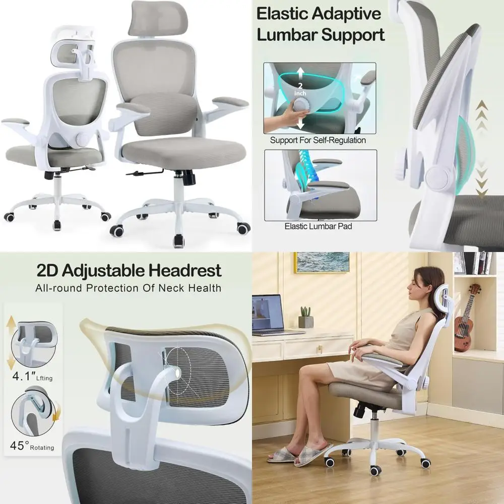 Verstellbarer Bürostuhl aus Netzstoff mit hoher Rückenlehne, automatischer Lendenwirbelstütze und Neigungsschloss für den Heimgebrauch