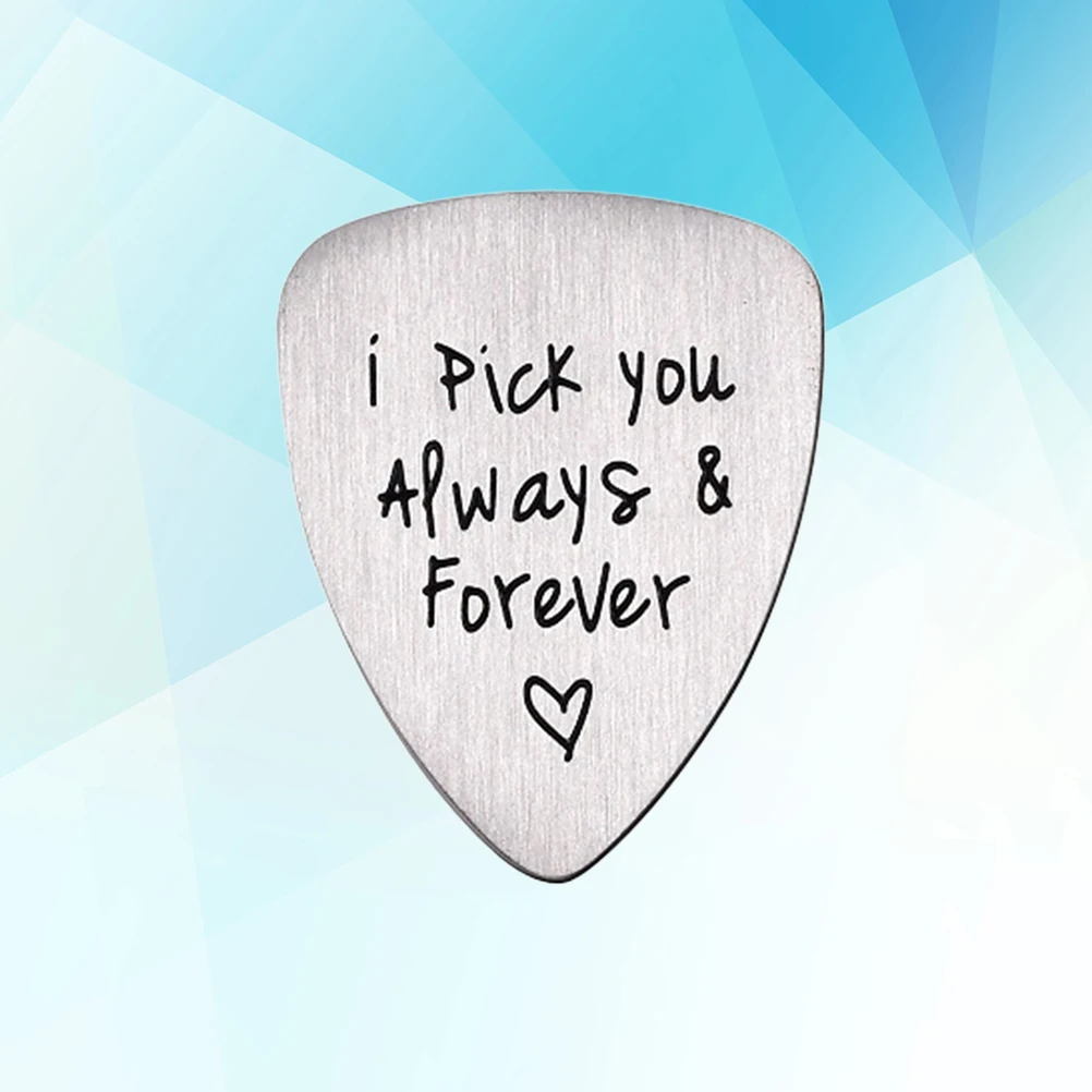 

Sturdy Titanium Steel Guitar Picks Letter Carved I Pick You Always Workmanship High Flexibility For Guitar