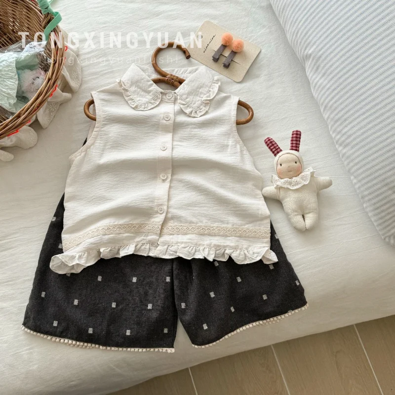 

Girls' Summer Vest Set New Sleeveless Shirt Top Baby Stylish Wide-leg Pants Set