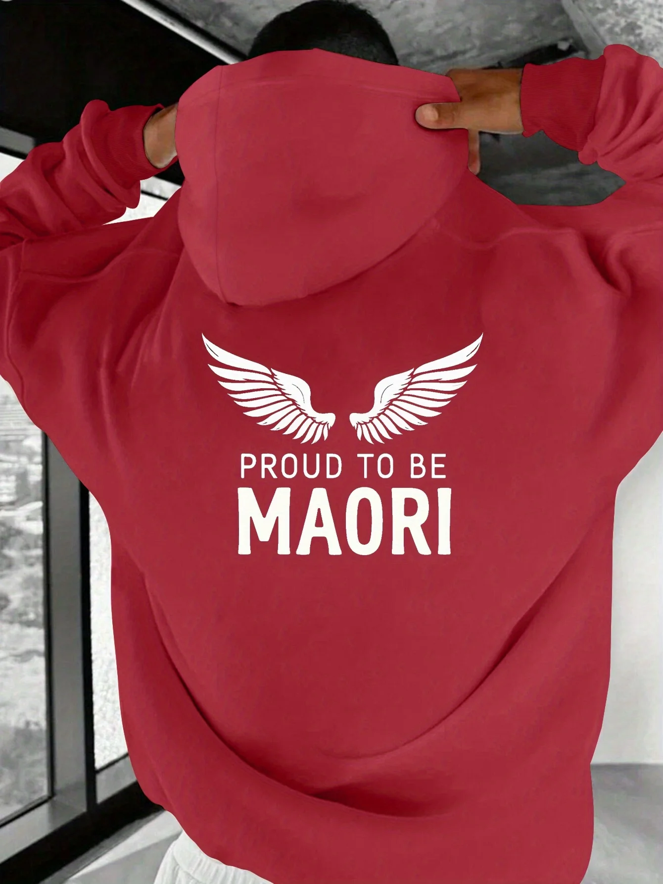 National Pride Men's Hooded Sweatshirt with Feather Pattern Text Back Print and Kangaroo Pockets for Casual Daily Wear