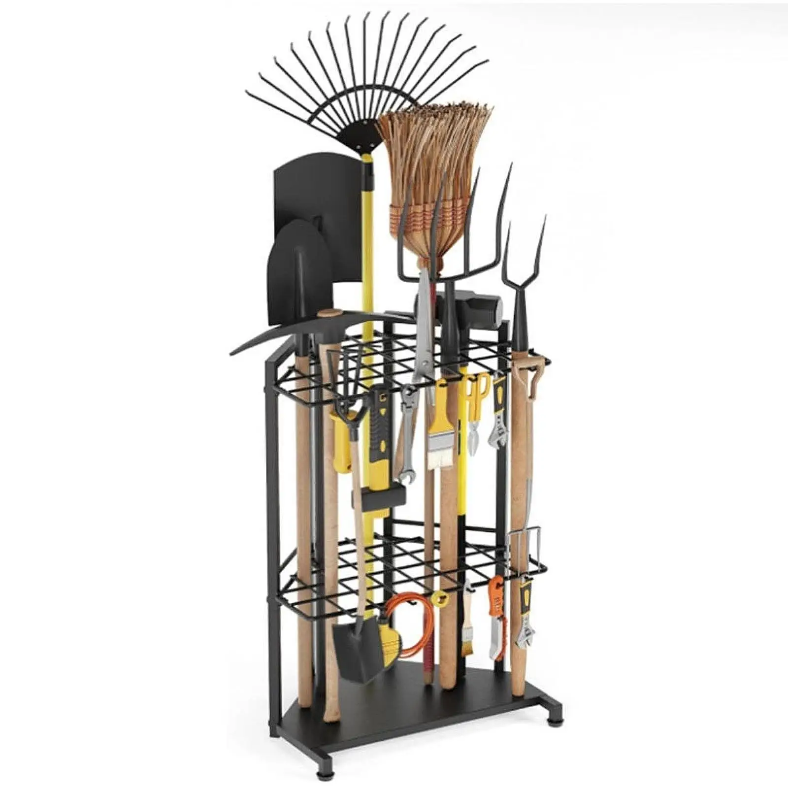 Garden Tool Organizer Yard Tools Rack 3 Tier Metal Garage Tools Storage Stand Heavy Duty for Brooms Lawn Indoors Rakes Garage